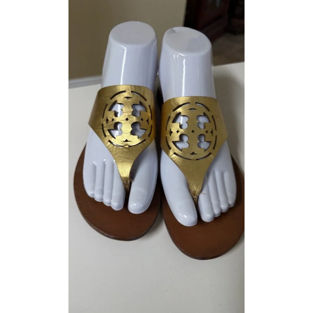 Tory‎ Burch Women's Gold Leather Thong Flats Sandals Size 7